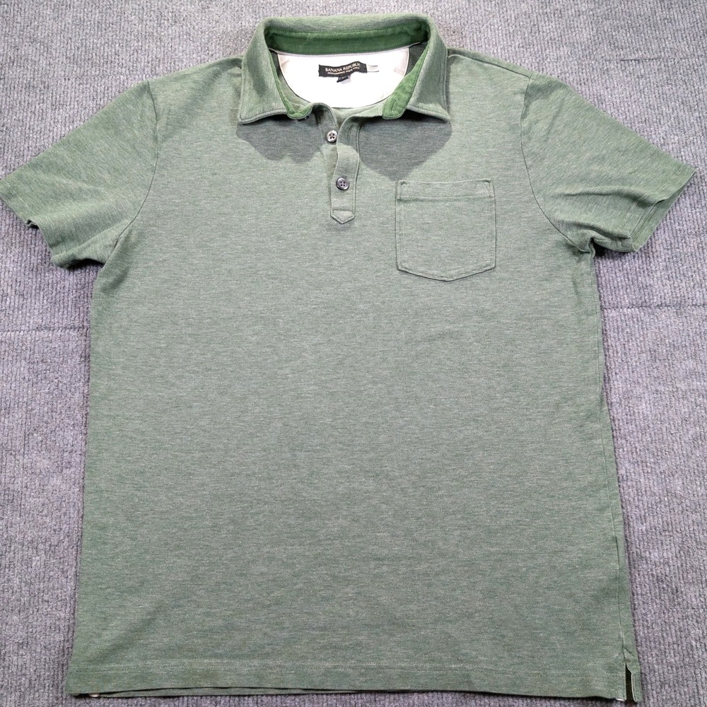 Banana Republic Performance Pique Polo Mens M Green Moisture Wicking Shirt